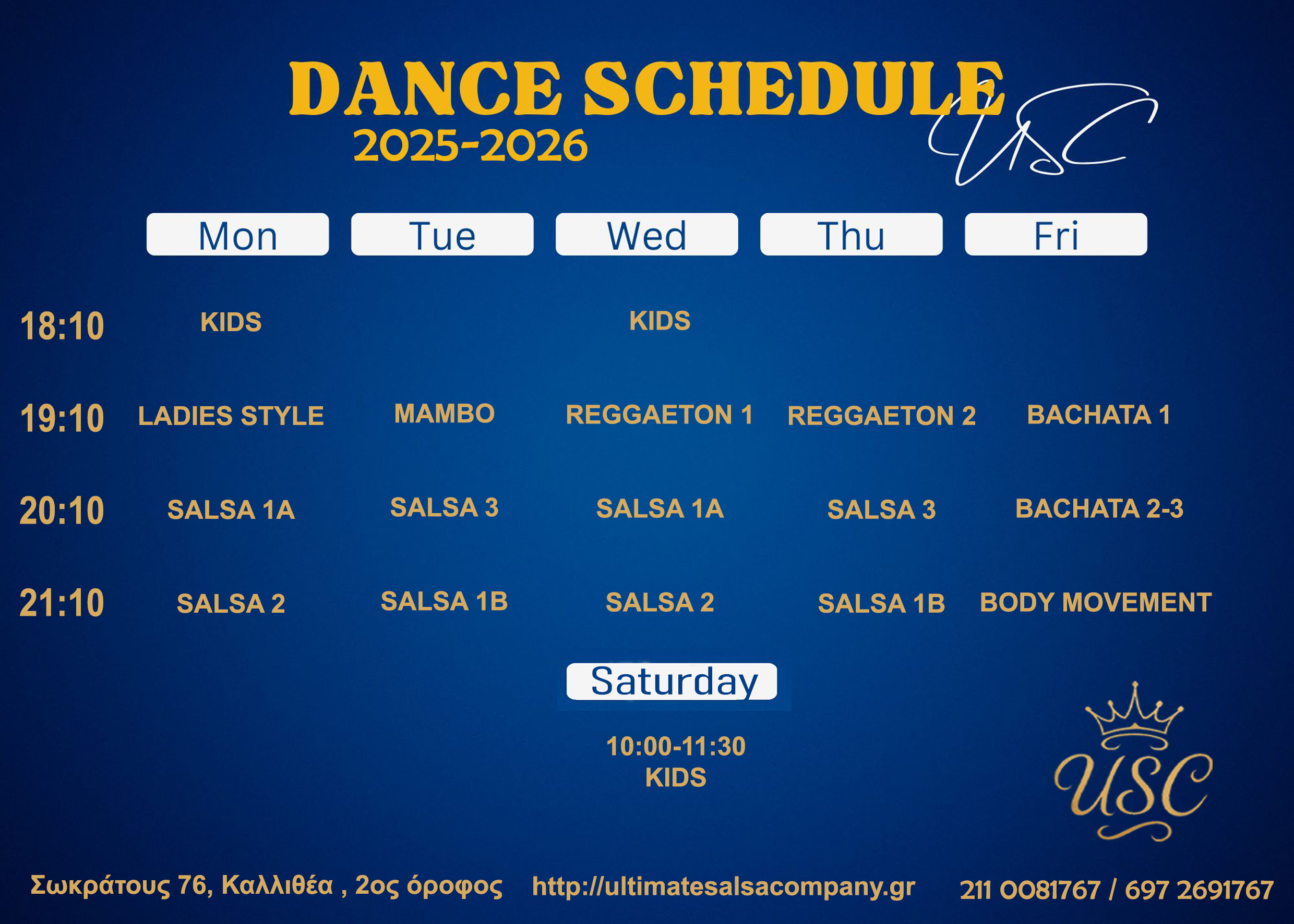Ultimate Salsa Company Timetable